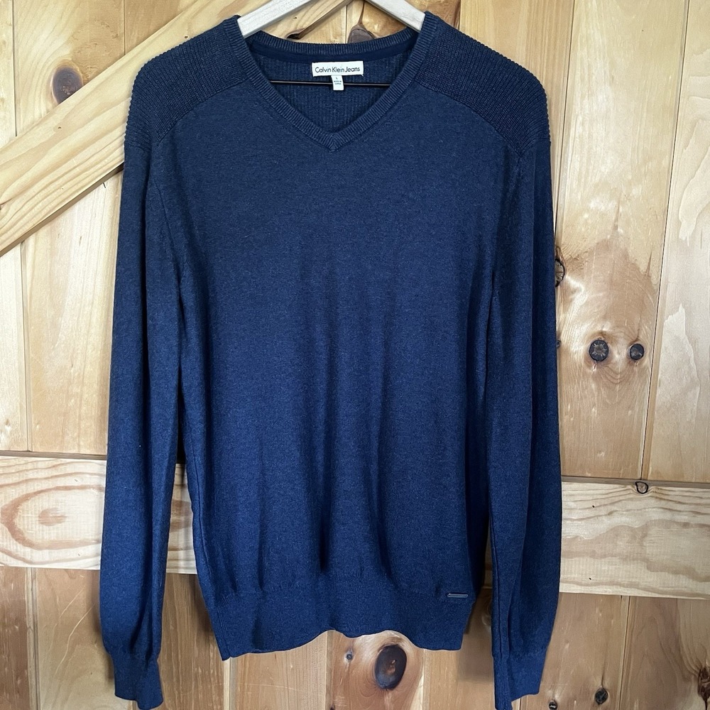Calvin Klein Jeans Women's Size L Navy Blue Long Sleeve Pullover Sweater RN36543